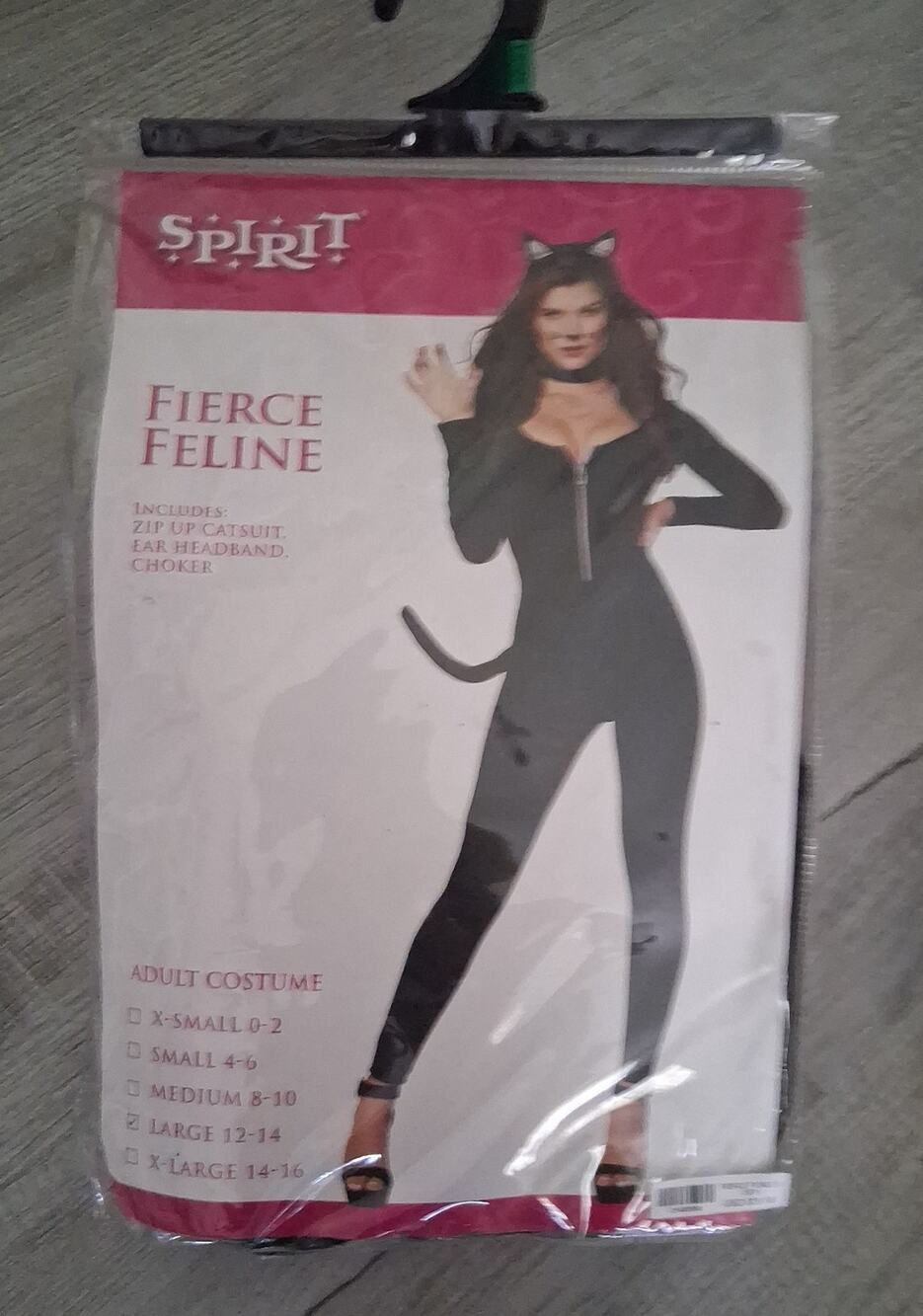 Spirit Fierce Feline Cat Costume Adult Jumpsuit Headband Choker sz 12-14